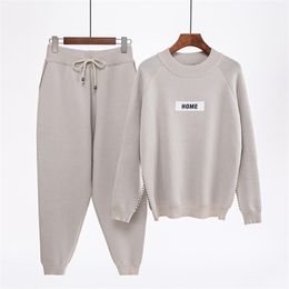 Mozuleva Winter New Women's Fashion Cashmere Knitted Sweater Sets Sportswear Long-sleeved Trousers Two-piece Sets femme 201120