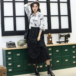 Skirts Long Skirt Spring Summer Fairy Black Stitchg Flower Mache Embroidery Texture Lace Half Length Woman T611