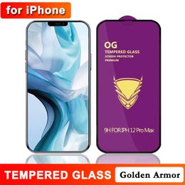 golden cell phones Australia - Cell Phone Screen Protector Golden Armor Full Glue for iPhone 12 mini Pro Max 11 XR XS 7 8 Plus Tempered Glass OG Big Curved 25 in 1 with Retail Package