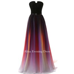 Cut Neck Long Ombre Chiffon Evening Dresses Flowy Formal Occasion Colour Changing Pageant Gown