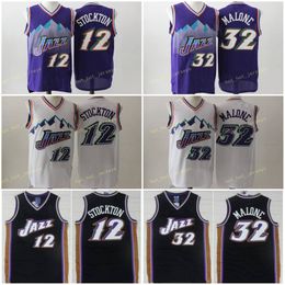 Vintage Basketball John 12 Stockton Jerseys Men Purple White Colour Karl 32 Malone Jersey Vintage Uniforms All Stitched Utah Stitched