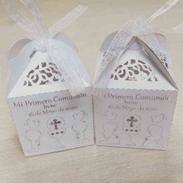 50 Pieces Personalized First Holy Communion Candy Box Custom Name Date Mi Primera Comunin Candy Box For Kids Communion Party H1231