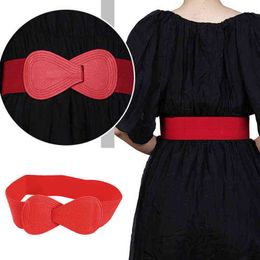 Wide Bowknot Belt PU Leather Elastic Wide Hook Belt Solid Color High Stretch Bow Waistband For Women Casual Retro Waist Belt G220301