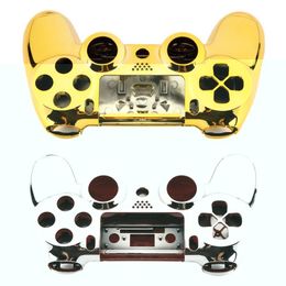 Full Housing Shell Case Skin Cover Button Set with Full Buttons Mod Kit Replacement For Playstation 4 PS4 Controller Gold Sliver