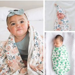 Baby Sleeping Bag Wrapping Towel Anti Startle Newborn Cotton Two Piece Quilt Section Blanket Bath Towel Flower Printed With Hat LJ201105