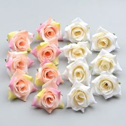 100PCS DIY Artificial White Rose Silk Flowers Head For Home Wedding Party Decoration Wreath Gift Box Scrapbooking Fake Flowers Y200111