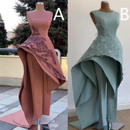 2021 Arabic Satin Jumpsuits Prom Dresses Sexy Satin Beaded Sequins Evening Gowns Plus Size Formal Dress