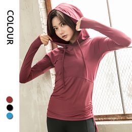 yoga tops gym clothes women hoodie long-sleeved yoga shirt running fitness sportswear fitness clothing thumb button sweater