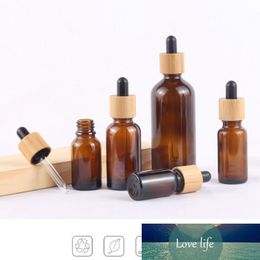 100pcs Bamboo Cap Glass Bottle Dropper Eco-friendly Wooden Lid Essential Basic Massage Oil Pipette Refillable Bottle Container