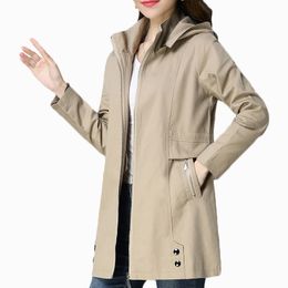 Spring Trench Coat Womens Autumn Casual Loose Windbreakers Womens Solid Hooded Plus Size Coats Female Long Slim Windbreaker T200319