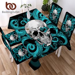 BeddingOutlet Octopus and Skull Tablecloth Tentacles Gothic Hand Waterproof Table Cloth Green and Red Decorative Table Cover T200707