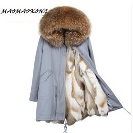 new winter jacket women long coat real large raccoon fur collar hooded and real rex rabbit fur thick warm liner 201127