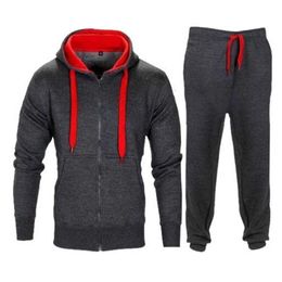 red spring UK - Men's Tracksuits Mens Plain Red Blue Hoodie Casual Sets Spring Running Workout Suit 2 Piece Set Men Streetwear Fitness Sportswear