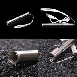 USB LED Small Flashlight Stainless Steel Strong Light Waterproof Household Outdoors Torch Mini Lamp Portable Compact 8 5jj M2