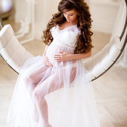 White Ivory Tulle Maternity Dress Photo Shoot Illusion Photography Gown Kimono Women Evening Prom Robe Bathrobe Sleepwear