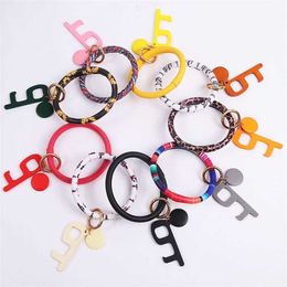 PU Leather Bracelet Keychain Women Fashion colorful Wristlet Keychain Door Opener Wristband Party Favor 60pcs T2C5285