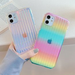Laser Gradient Colorful Phone Cases For iPhone 13 11 12 11 Pro Max XR XS Max X 7 8 Plus SE Hard PC Transparent Stripe Cover