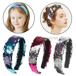 Women Reversible Sequins Mermaid Hairbands Wide Glitter Headband Girls Hair Hoop Turban Hair Accessories Headdress Gifts