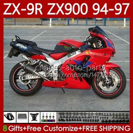 MOTO Bodywork For KAWASAKI NINJA ZX 9R 9 R 900 CC ZX9 R ZX900C 94-97 Body 100No.38 ZX900 900CC ZX-9R ZX9R Red black 94 95 96 97 ZX-900 1994 1995 1996 1997 OEM Fairing Kit