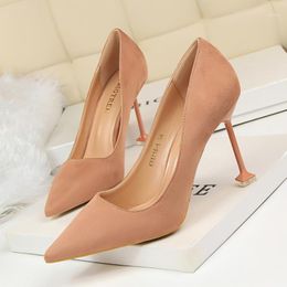 Plus Size 40 Pumps Women Shoes Red Flock Slip-On Shallow Wedding Party Pointed Toe High Heels Pump Chaussures Femme 20211
