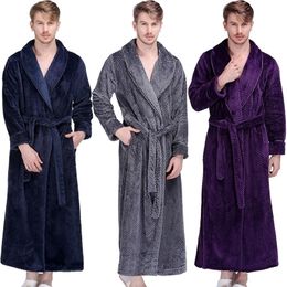 Men Winter Extra Long Thick Warm Grid Flannel Bathrobe Mens Luxury Kimono Bath Robe Women Sexy Robes Male Thermal Dressing Gown 201111