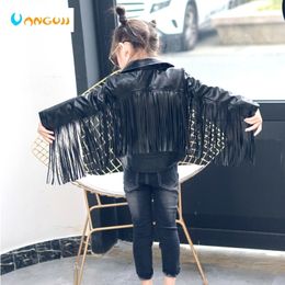 children PU jacket girl fashion leather 2-7 year old lapel tassel motorcycle leather jacket spring autumn low price promotion LJ201128