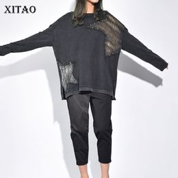 [XITAO] Spring New Women Korea Fashion O-neck Full Sleeve Casual Tee Female Rivet Print Match All Loose T-shirt LJT3828 201029