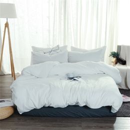 Soft Washed Cotton Bedding Set white Bedlinen twin full queen king Duvet Cover bed sheet pillowcase adult solid Colour Bedclothes 201120