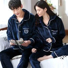 Winter Thick Warm Soft Flannel Pajama Sets for Men Lovers Couple Long Sleeve Coral Velvet Sleepwear Suit Loungewear Homewear 201111