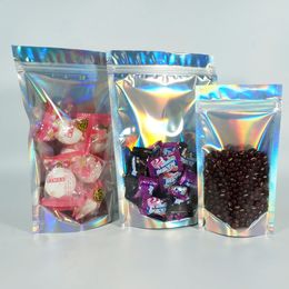 100pcs/20x30cm Laser Colour Pouch, Holographic Colour Translucence Stand Up Aluminizing Foil Zipper Bag, Plastic Zip Doypack Food Storage Pack