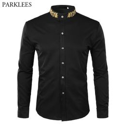 Fashion Embroidery Shirt Men Autumn New Mandarin Collar Long Sleeve Dress Shirt Mens Slim Fit Wedding Tuxedo Shirts Male LJ200925