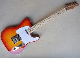 6 Strings Cherry Red Electric Guitar with Maple Fretboard,White Pickguard,Can be Customised as request