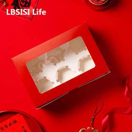 LBSISI Life 10pcs Chinese New Year Cupcake Box Spring Festival Christmas Party Egg Yolk Crisp Chocolate Packaging Favours Red Box H1231