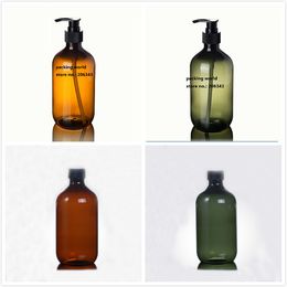 500ml brown/green PLASTIC ( PET) BOTTLE WITH BLACK PRESS PUMP OR LID FOR SHAMBOO/LOTION/EMULSION COSMETIC PACKING