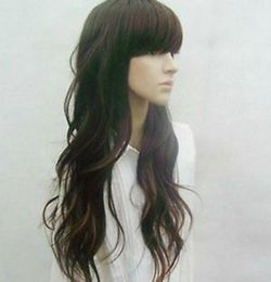 Brand new fashion long dark brown wave wig real hair wig