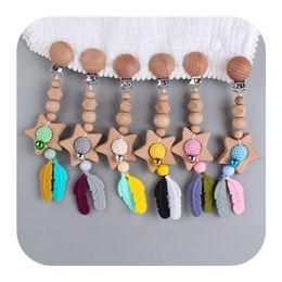 DIY Silicone Feather Five-Pointed Star Toy Teether Baby Carriage Car Hanging Jewellery Baby Pacifier Chain Teether Molar Stick M3072