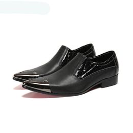 Fashion New Men's Shoes Pointed Iron Toe Black Genuine Leather Men Dress Shoes Oxfords Zapatos Hombre Formal Business
