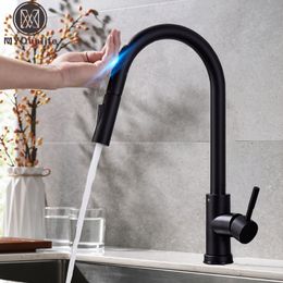 Pull Out Sensor Black Kitchen Faucet Sensitive Touch Control Faucet Mixer For Kitchen Touch Sensor Kitchen Mixer Tap T200710