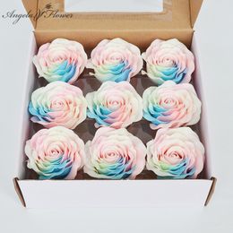 Large 8cm Colorful Rose Soap Flower Heads Rainbow Luminous Eternal Flower Head Creative Gift Box Bouquet Handmade Materials 9pcs