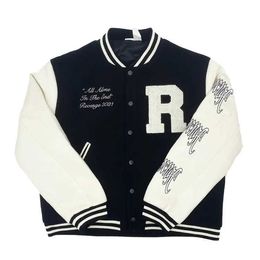 21fw flocked letter skull embroidery stitching baseball suit men's and women's jacket fashion ins