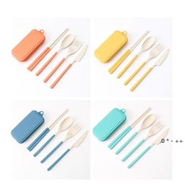 Wheat Straw Fold-Able Cutlery Set Dinnerware Sets Creative Removable Knife Fork Spoon Chopsticks Portable Four-Piece Student Gift CCA12159