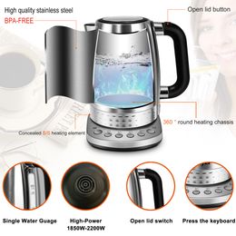 FreeShipping 1.7L Electric Kettle Stainless Steel 2200W Household Kitchen Fast Heating Boiling Teapot Pot With Temperature Adjusted