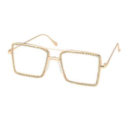 New Luxurious Women Fashion Glasses Full Metal Square Frame With Artificial Crystals Ring Big Eyes Ornamental Eyewear