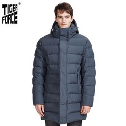 TIGER FORCE New Men's Winter Jacket Dark gray long Thick Business Casual Lining printing Warm markers man Parka 70734 201214