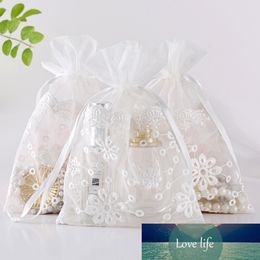 12pcs 16X23 White Sunflower Gift Drawstring Bags Organza Jewellery Bag Wedding Party Christmas Bag Storage Creative Drawstring