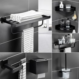 Bathroom Accessories Toilet Brush Holder Towel Ring Towel Rack Holder Bathroom Hardware Set Black Shower Basket Corner Shelf LJ201209