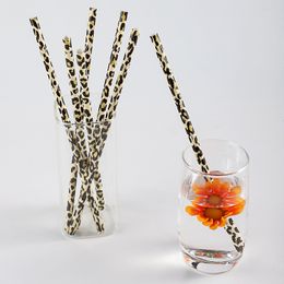 Plastic Drinking Straws Light Brown Leopard Straw Fashion Printing Straight Straw Reusable Restaurant And Bar Supplies