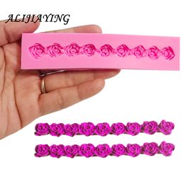 1Pcs Long Roses Flowers Chocolate Wedding DIY Fondant Baking Cake Decorating Tools Silicone Mould Cake Border Mould D0032