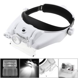 Adjustable Headband Eyeglass Magnifier Magnifying Glass Eyewear Loupe with LED Light & 6 Lens for Reading Jewellery Watch Repair T200521