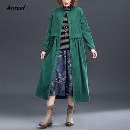corduroy plus size Oversized vintage women casual loose long autumn spring female trench coat clothes Outerwear 201031